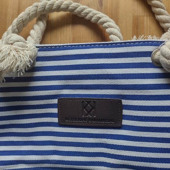 Katherine Karambelas White Blue Striped Tote Bag - Great Condition - Picture 3 of 3